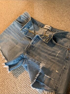 Agolde Light Blue Distressed Boyfriend Jeans Shorts